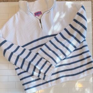 EDIKTED Quarter Zip Pullover Striped Cotton Sweater (XS)